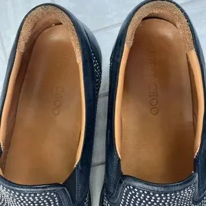 Jimmy Choo Studded Men’s Slip On Shoes - Size 44 (US 10) Eliot Slipper 45 M | Black Metallic Nappa Leather Slippers  main image 4
